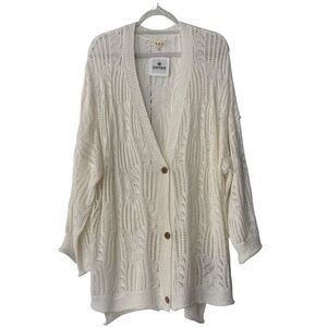 POL Cream Oversized Crochet Cardigan Button Front Sweater NWT Size L